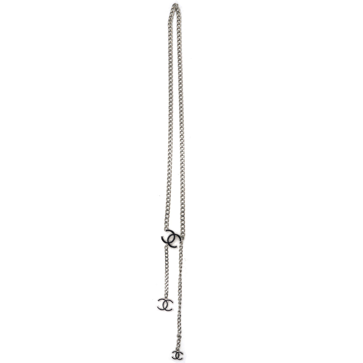 Chanel Silver Tone Enamel CC Charm Chain Belt