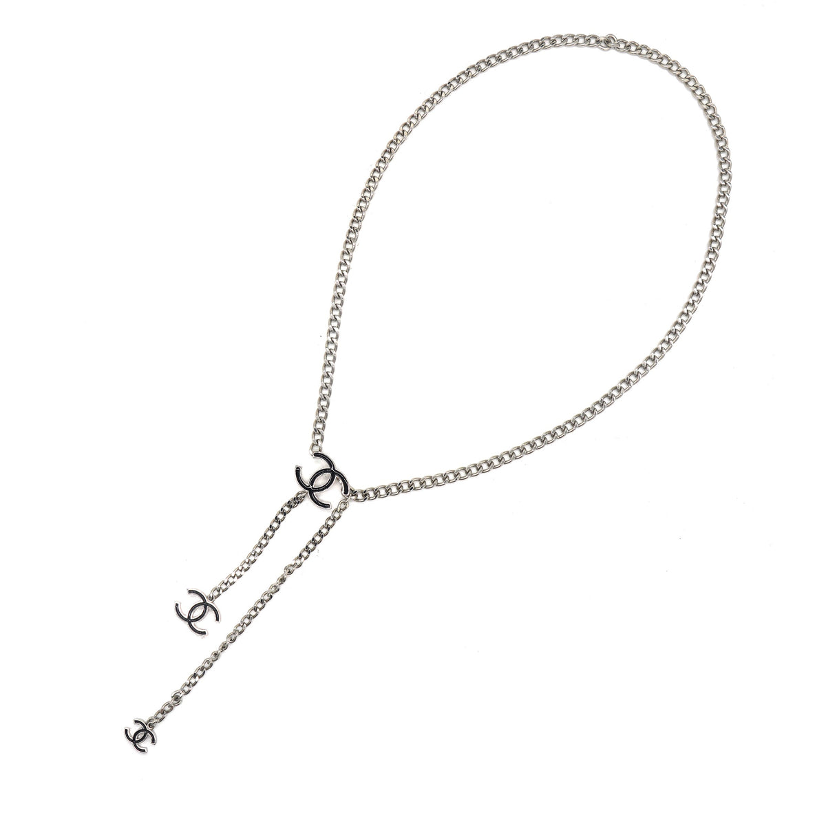 Chanel Silver Tone Enamel CC Charm Chain Belt