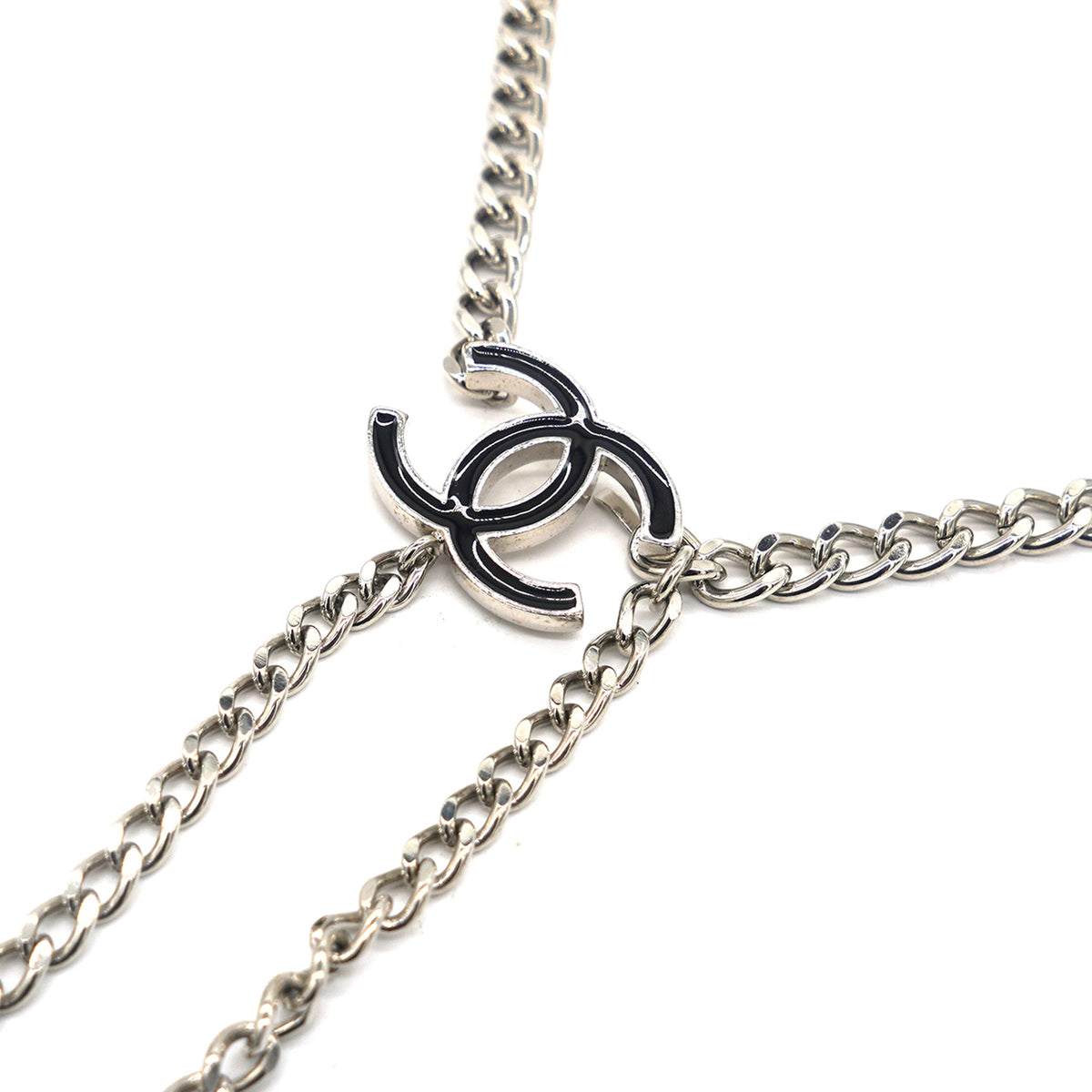 Chanel Silver Tone Enamel CC Charm Chain Belt