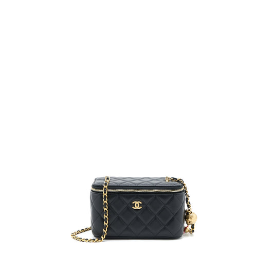 Chanel 22B Pearl Crush Long Vanity with Chain Lambskin Black GHW (Microchip)