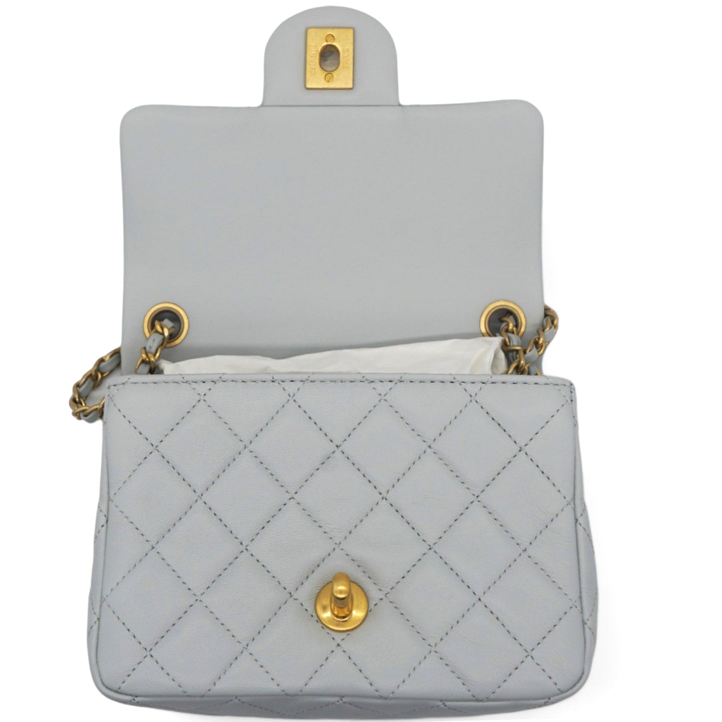 Chanel Pearl CC Crush Mini Square Lambskin Grey Crossbody Bag