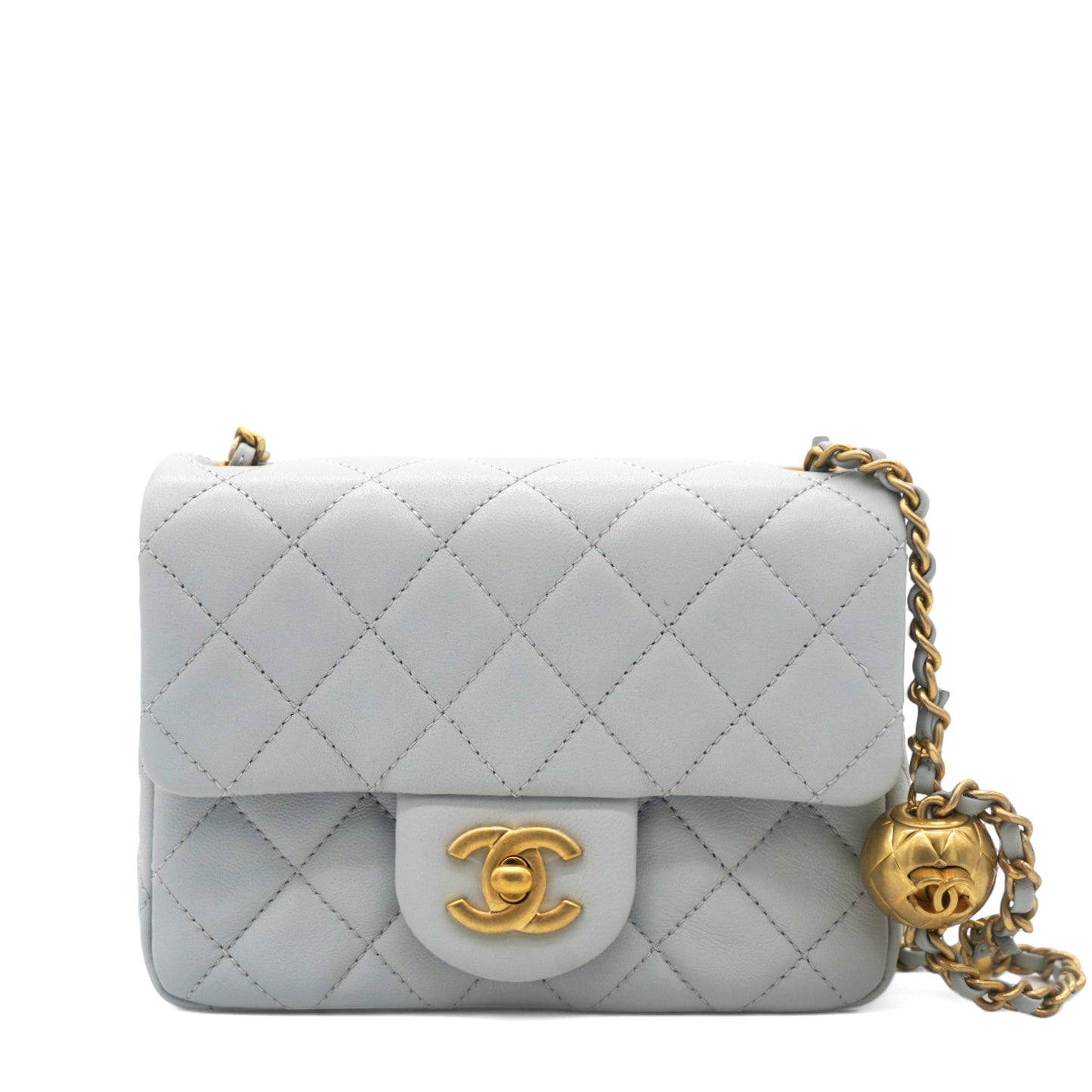 Chanel Pearl CC Crush Mini Square Lambskin Grey Crossbody Bag