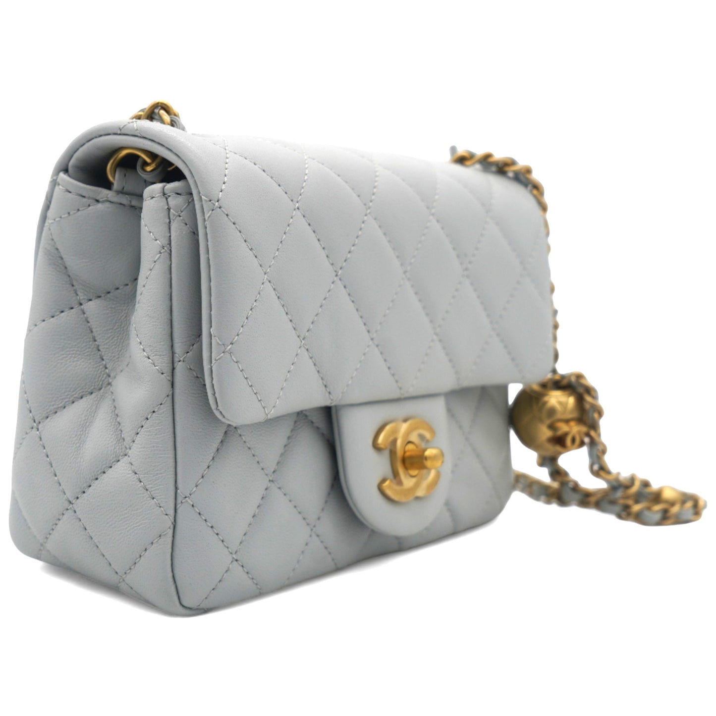 Chanel Pearl CC Crush Mini Square Lambskin Grey Crossbody Bag