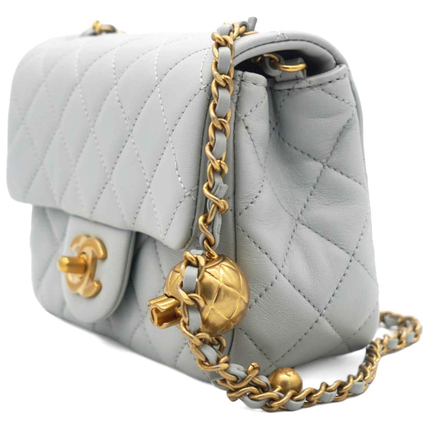 Chanel Pearl CC Crush Mini Square Lambskin Grey Crossbody Bag