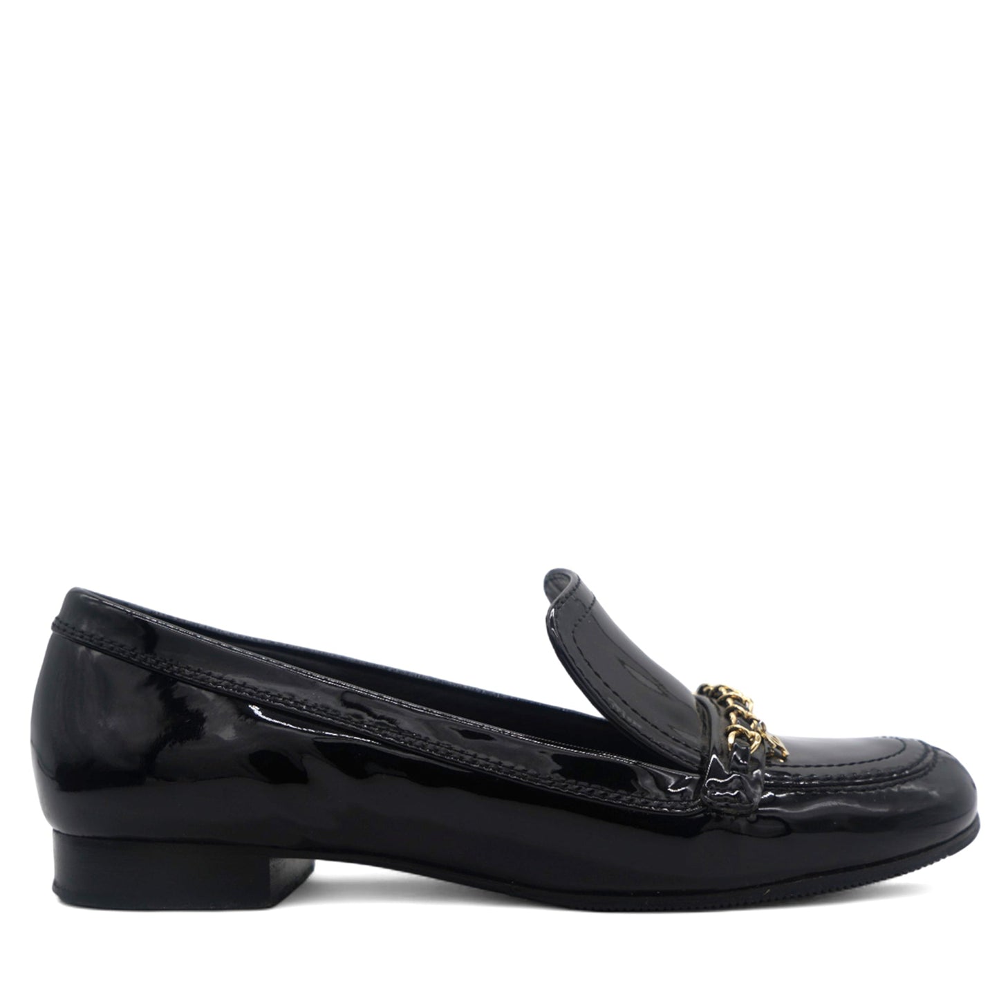 Chanel Black Leather Chain Detail Flat Loafers 37.5