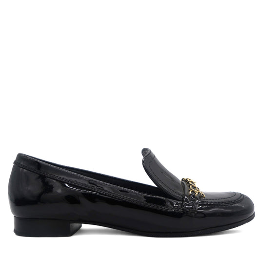 Chanel Black Leather Chain Detail Flat Loafers 37.5