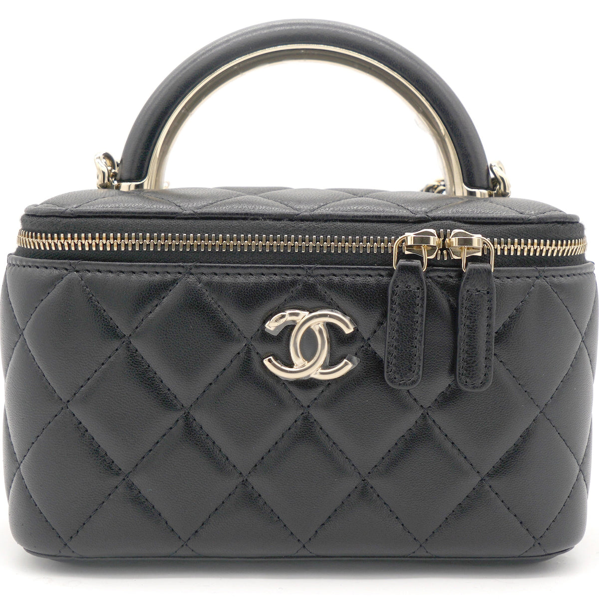 Chanel Lambskin Quilted Small Top Handle Vanity Case With Chain Black