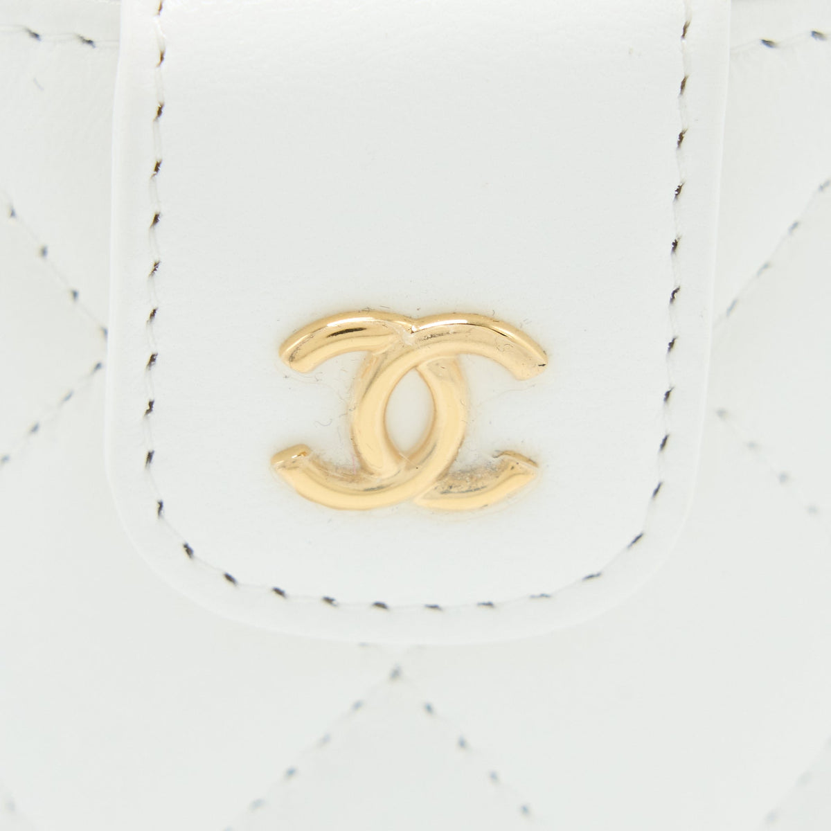 Chanel Top Handle Round Vanity with Chain Lambskin White GHW (Microchip)