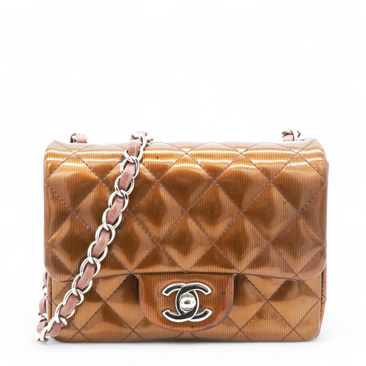 Chanel Striated Patent Quilted Mini Square Flap