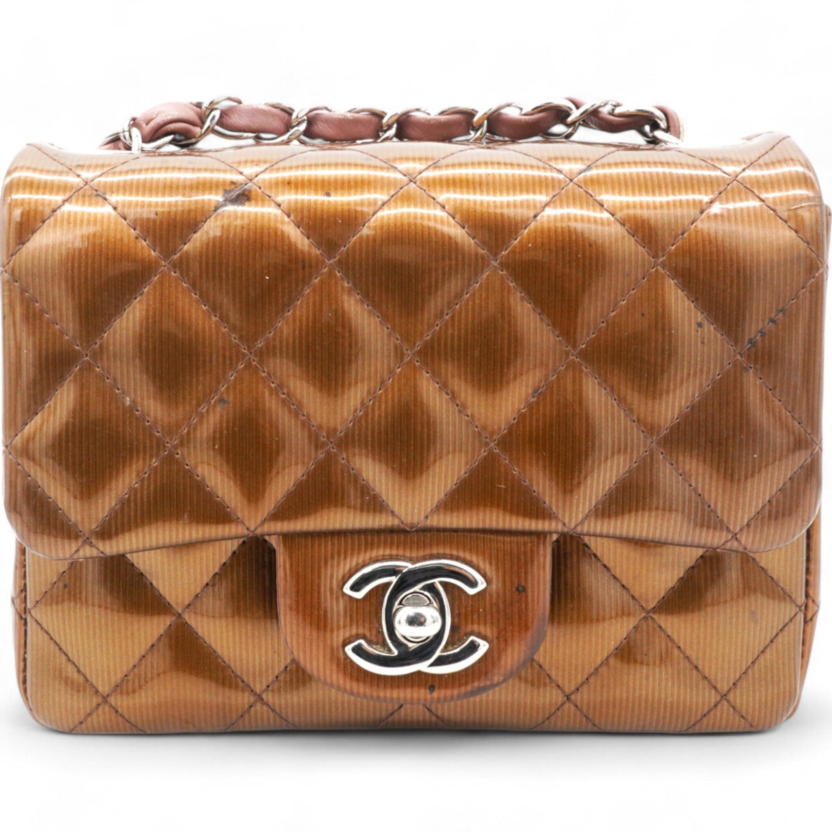 Chanel Striated Patent Quilted Mini Square Flap