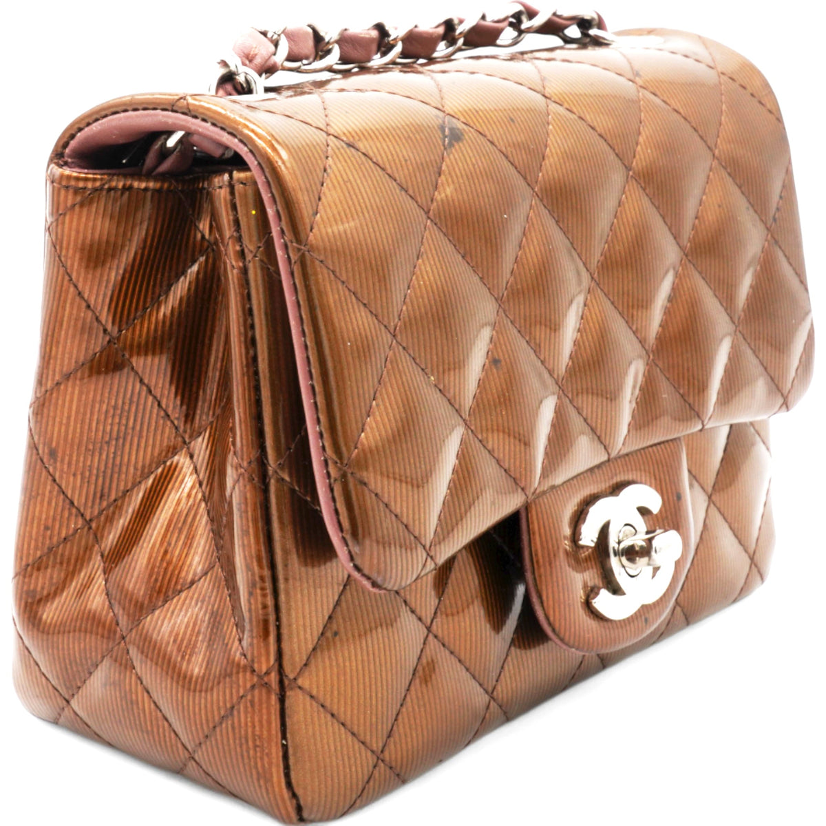 Chanel Striated Patent Quilted Mini Square Flap