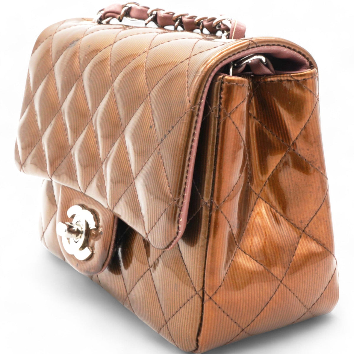 Chanel Striated Patent Quilted Mini Square Flap