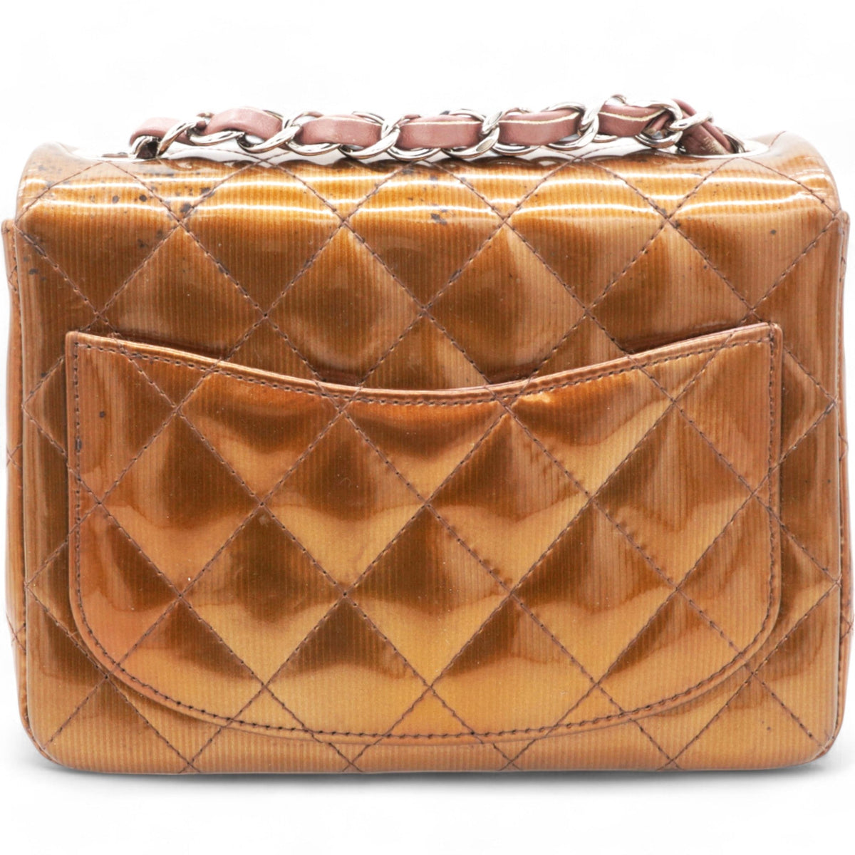 Chanel Striated Patent Quilted Mini Square Flap