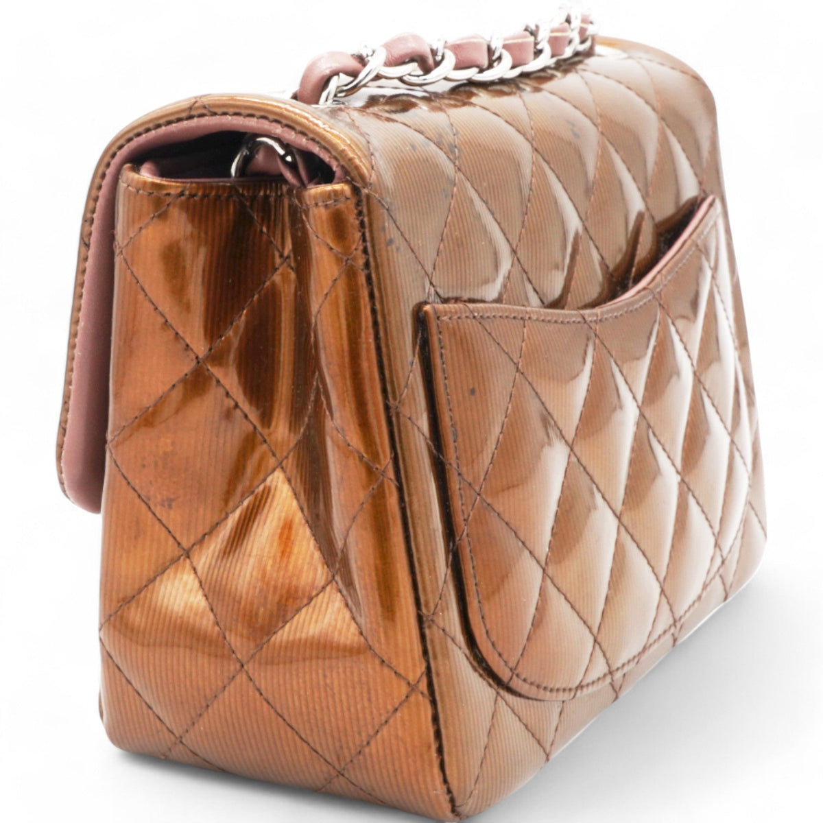 Chanel Striated Patent Quilted Mini Square Flap