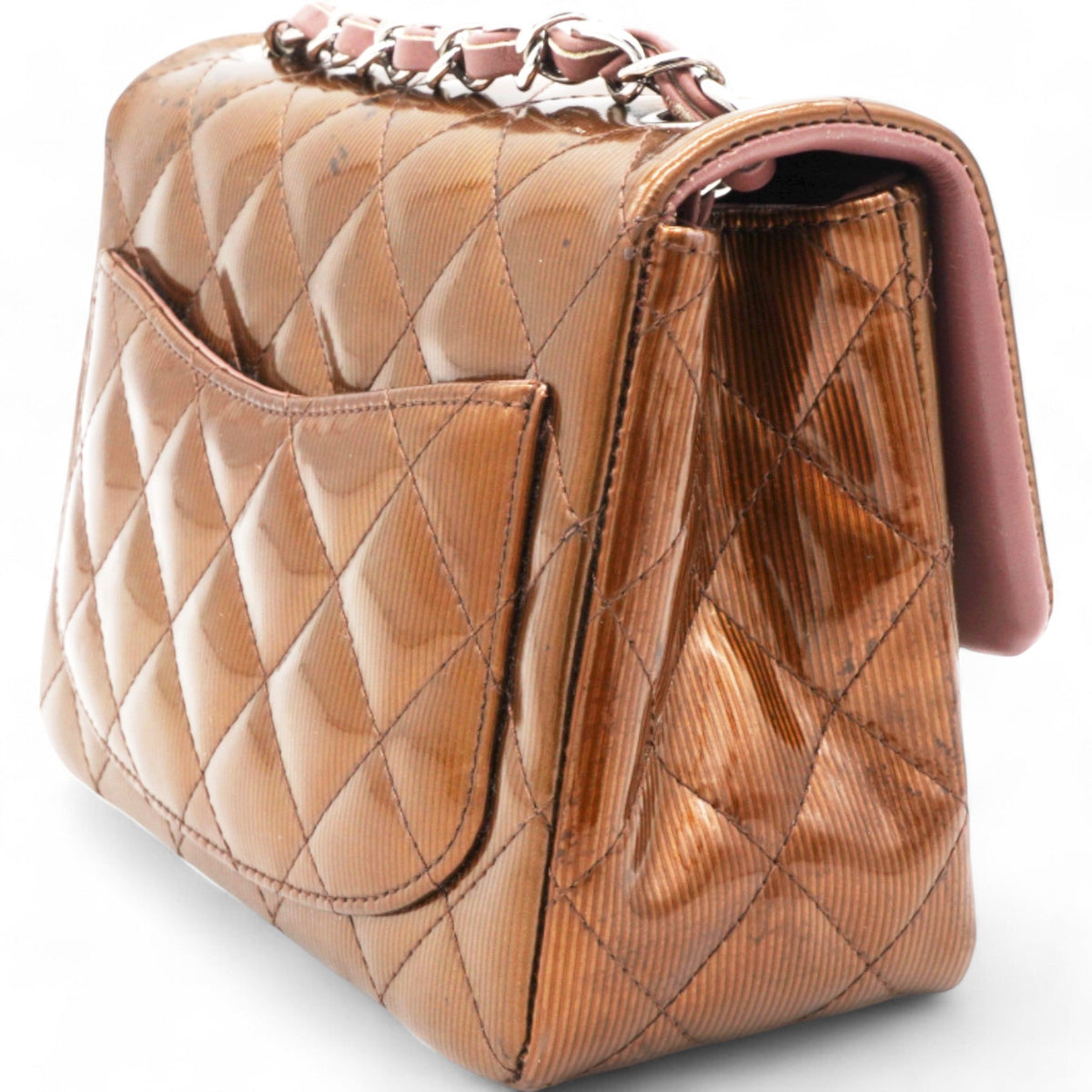 Chanel Striated Patent Quilted Mini Square Flap