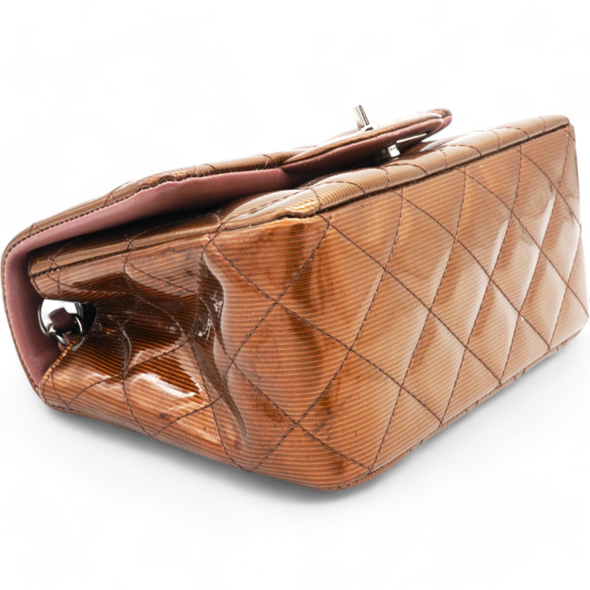 Chanel Striated Patent Quilted Mini Square Flap