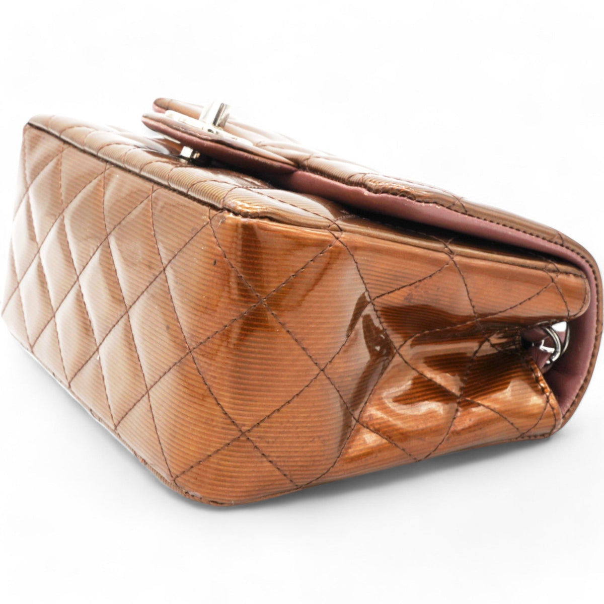 Chanel Striated Patent Quilted Mini Square Flap