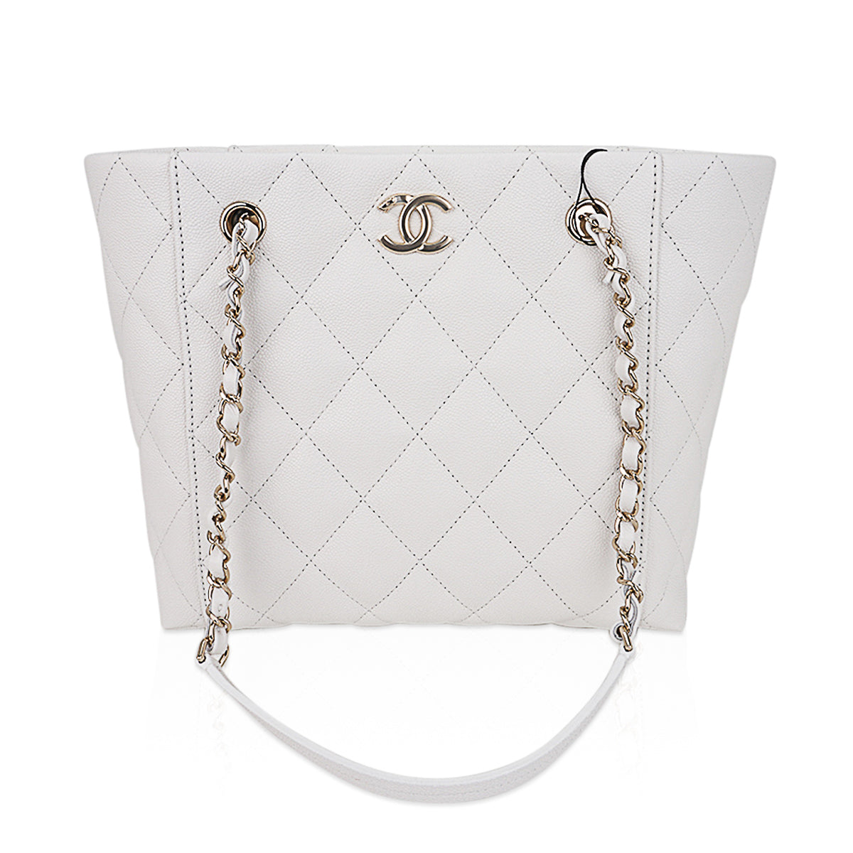 Chanel 2023 Limited Edition White Quilted Caviar Leather Large Tote Bag
