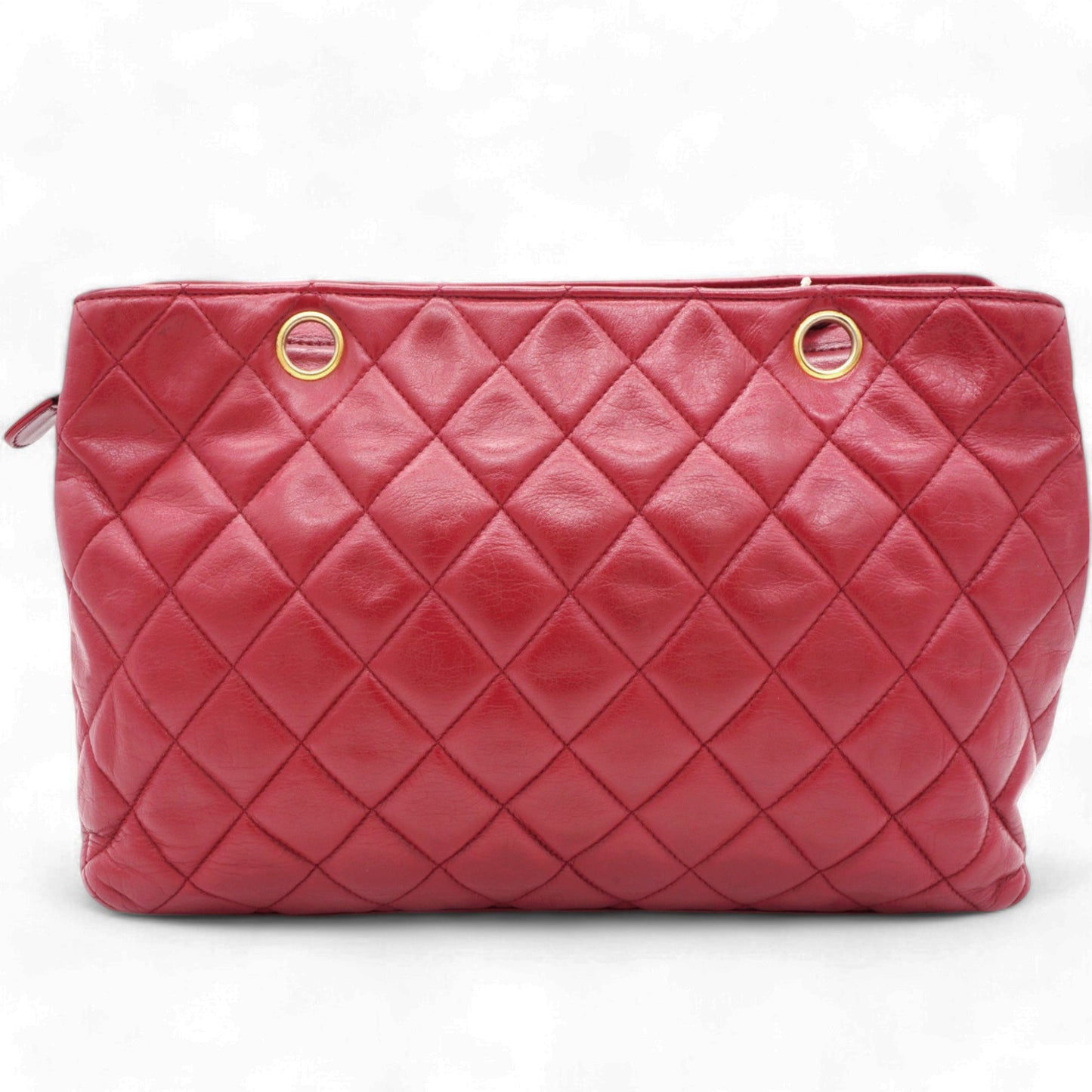 Chanel Matelasse Lambskin Chain Shoulder Bag Red Gold Metal