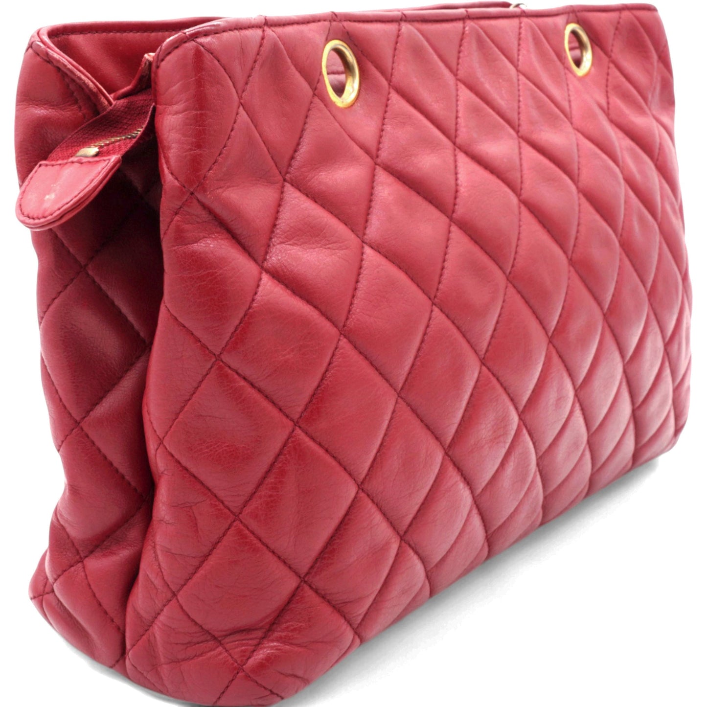 Chanel Matelasse Lambskin Chain Shoulder Bag Red Gold Metal