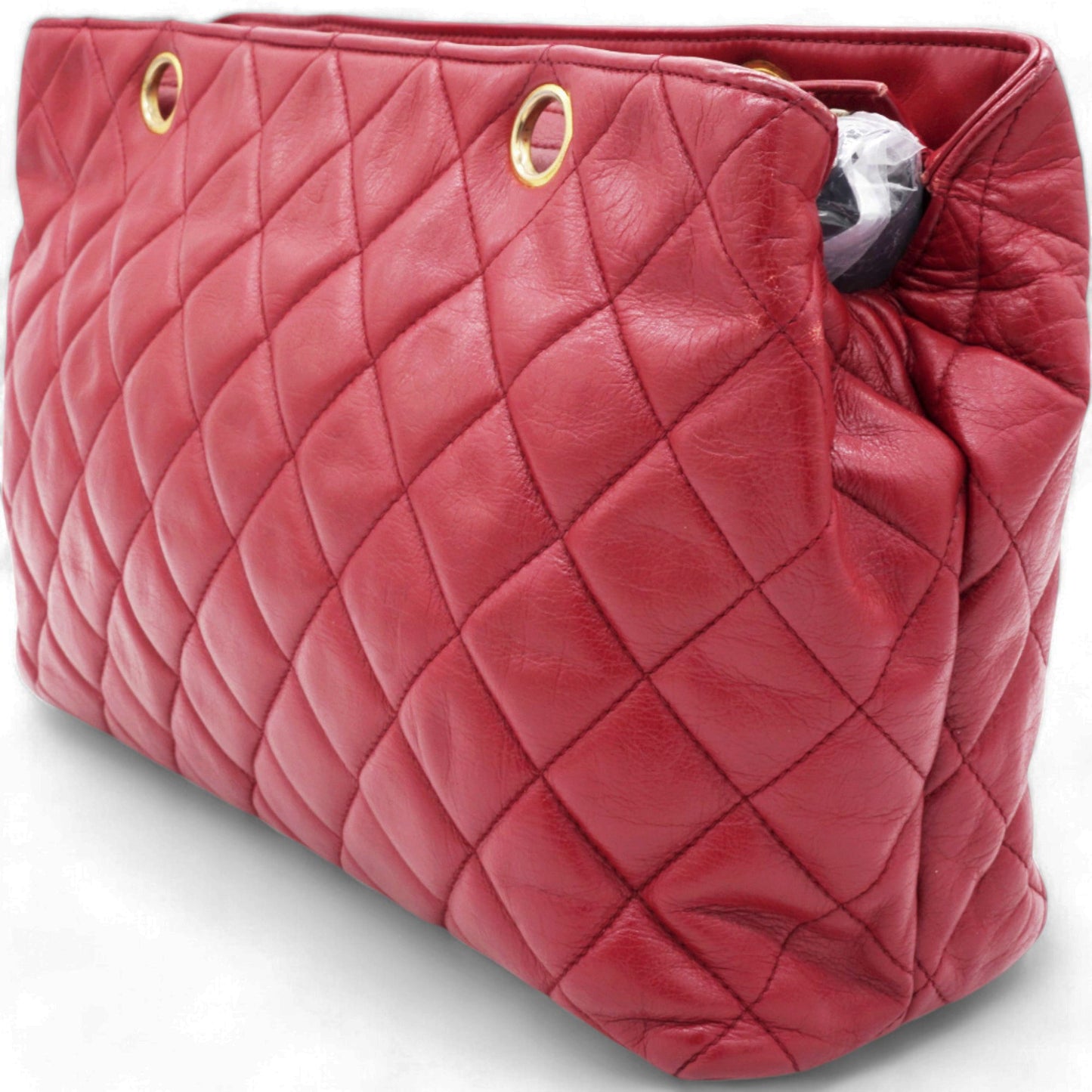 Chanel Matelasse Lambskin Chain Shoulder Bag Red Gold Metal
