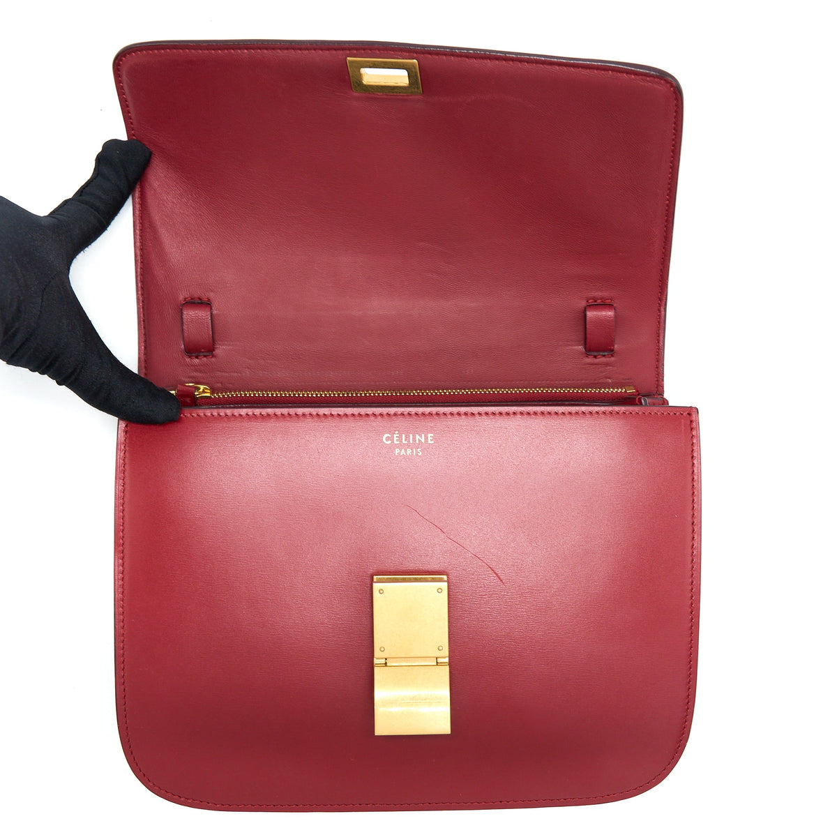 Celine Medium Classic Box Calfskin Red Brushed GHW