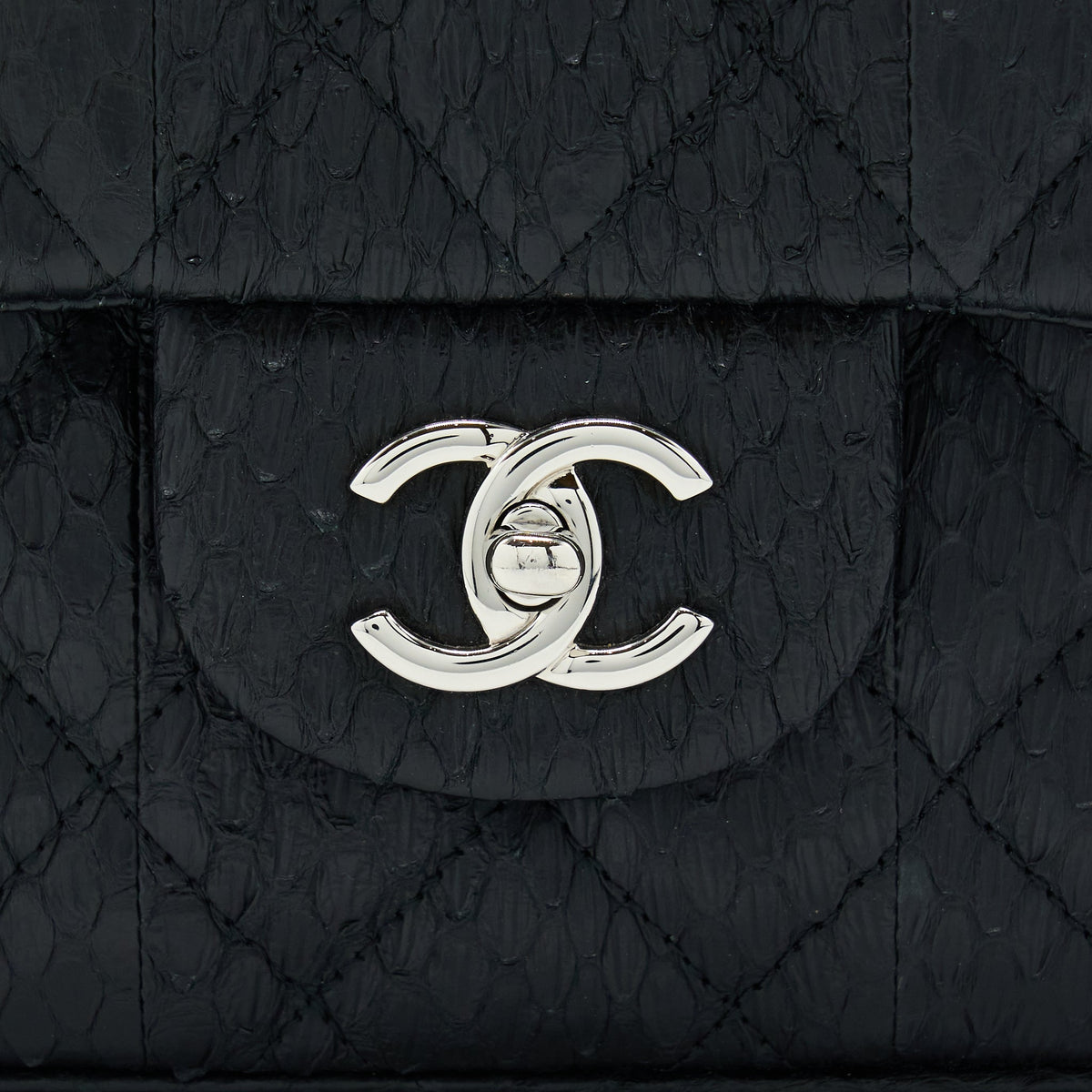 Chanel Top Handle Flap Bag Python Black SHW