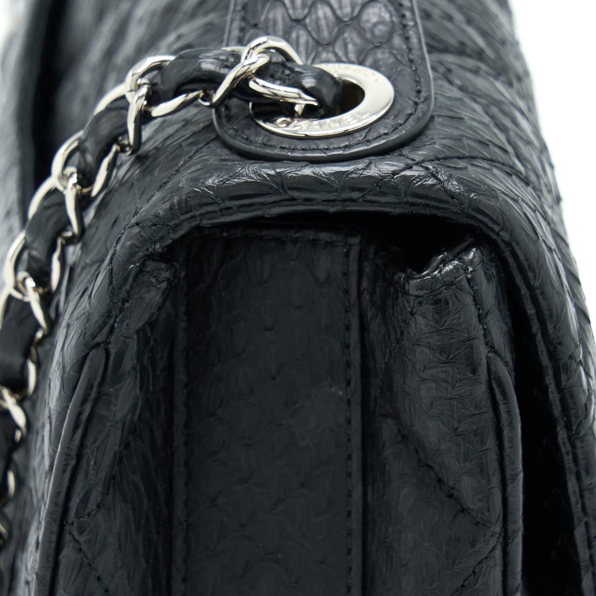 Chanel Top Handle Flap Bag Python Black SHW