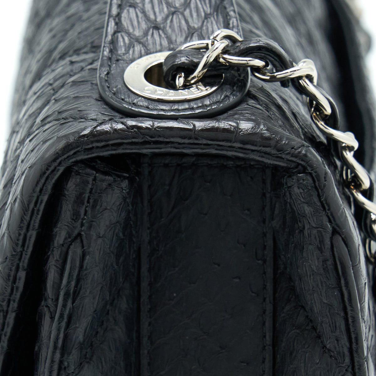 Chanel Top Handle Flap Bag Python Black SHW