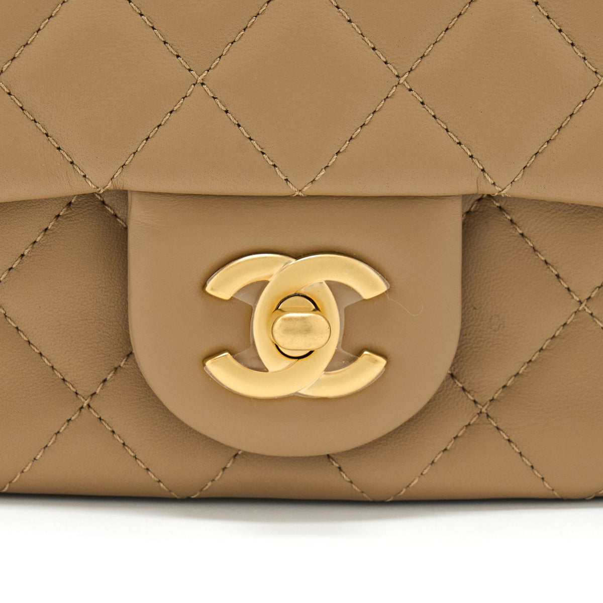 Chanel Pearl Crush Mini Square Flap Bag Lambskin Dark Beige GHW(Microchip)