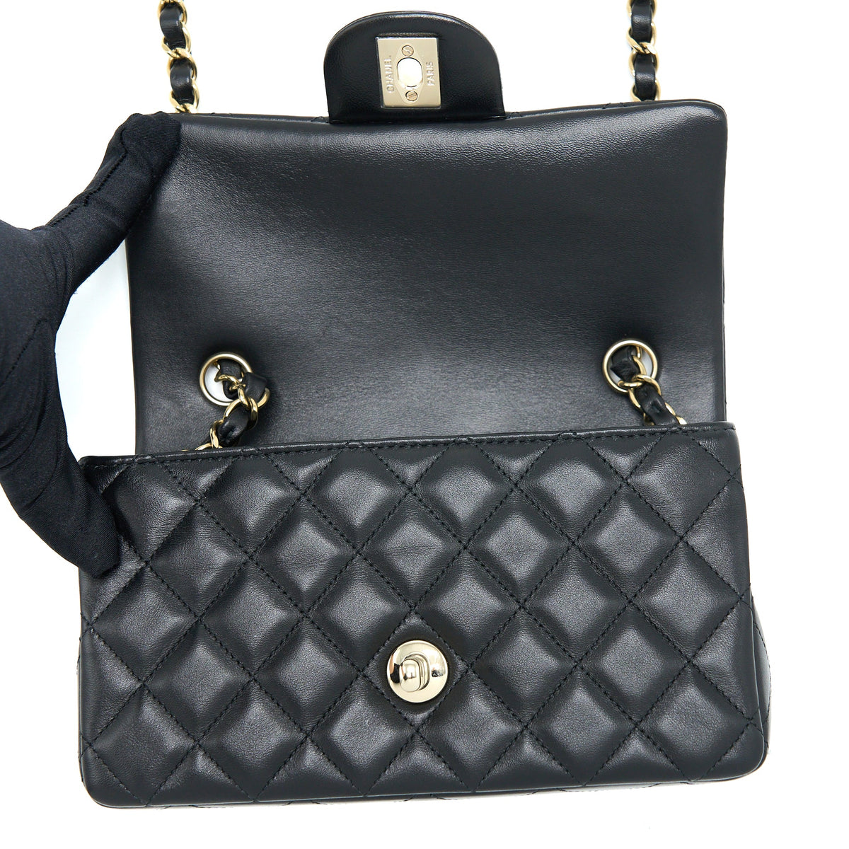 Chanel Mini Rectangular Lambskin Black LGHW(Microchip)