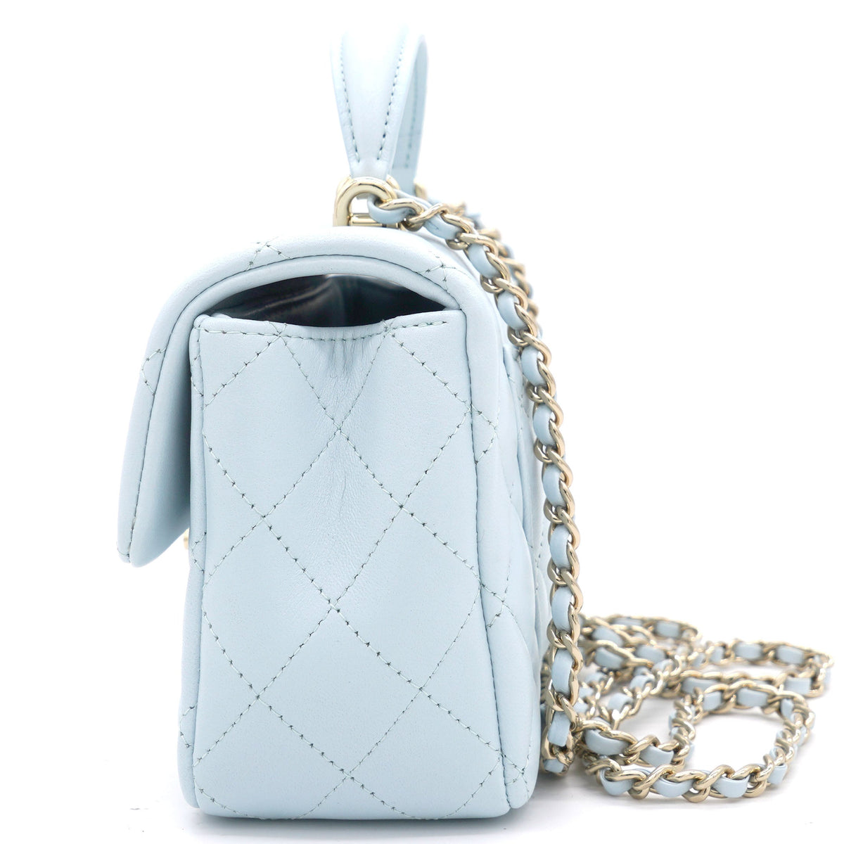 Chanel Lambskin Quilted Mini Top Handle Rectangular Flap Light Blue