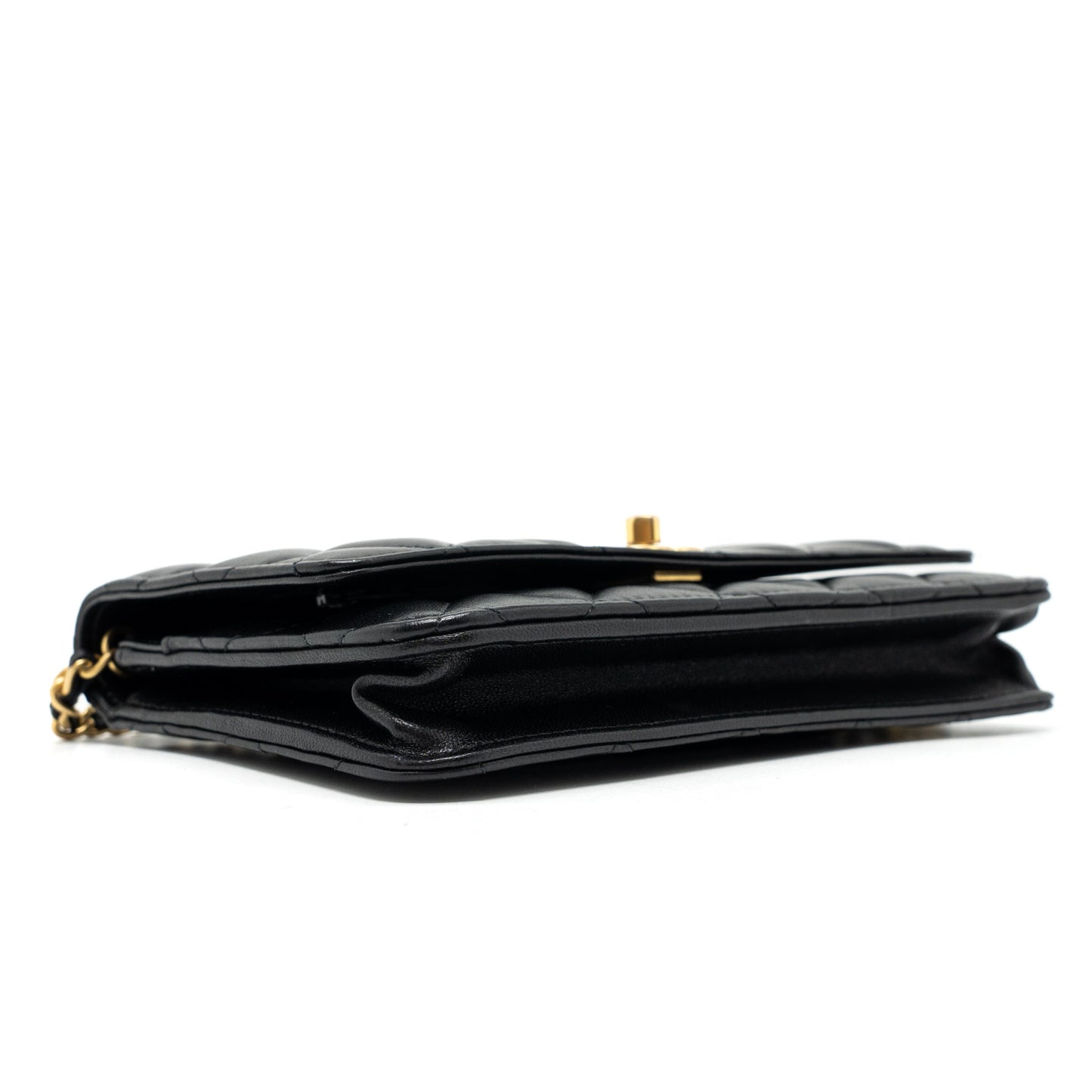 Chanel Pearl Crush Wallet On Chain Lambskin Black Brushed GHW (Microchip)