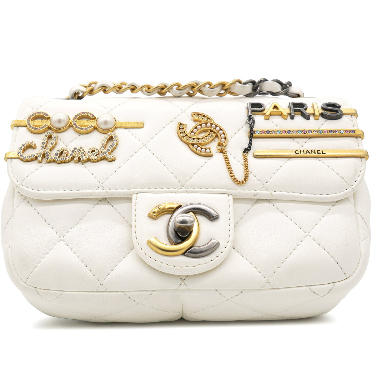 Chanel Lambskin Quilted Mini Coco Clips Flap White