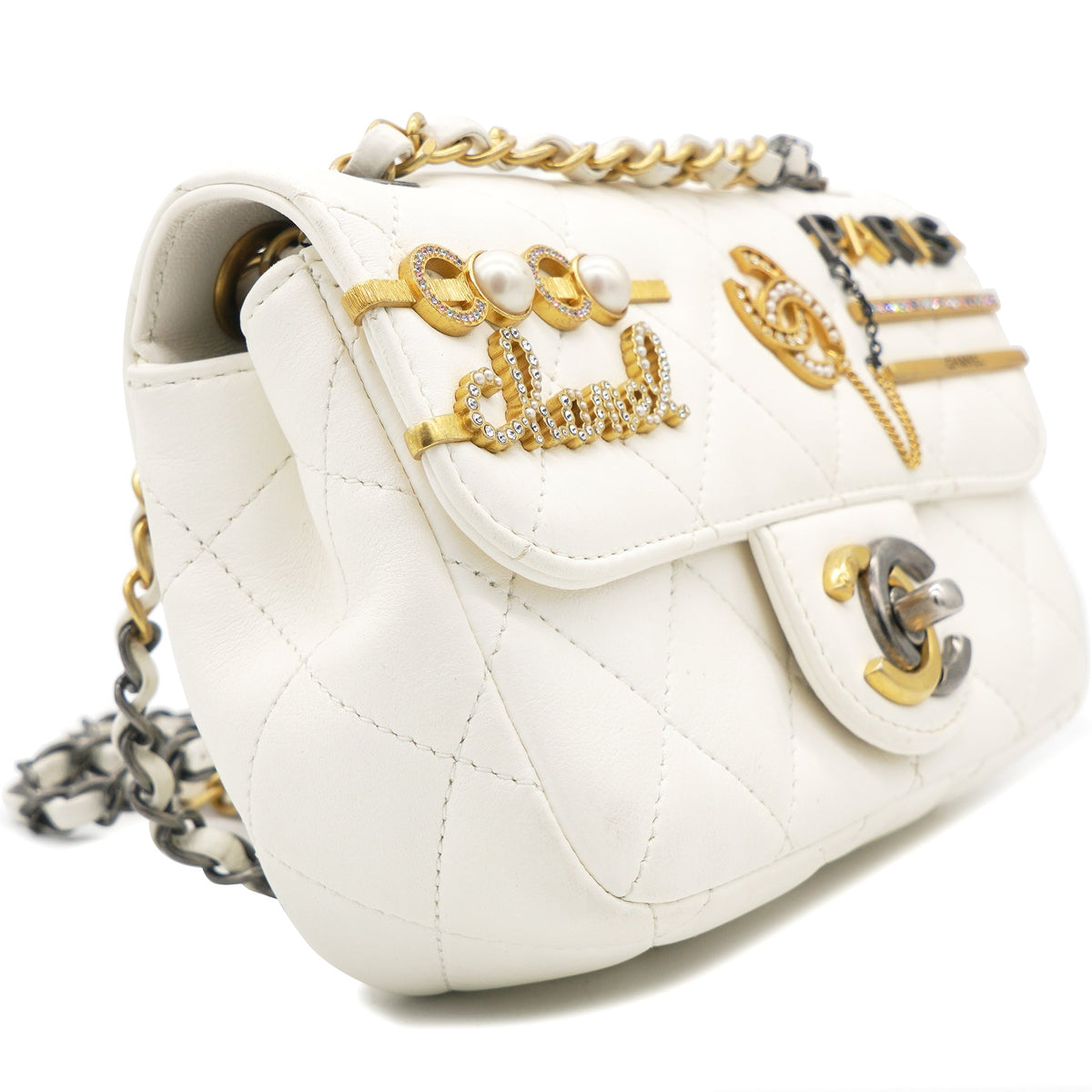 Chanel Lambskin Quilted Mini Coco Clips Flap White