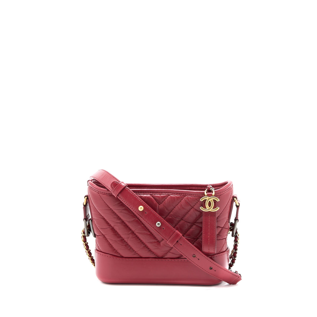 Chanel Small Gabrielle Hobo Bag Chevron Calfskin Red Multicolour Hardware