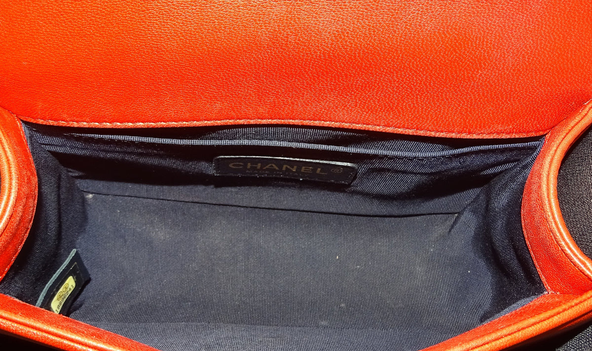 Chanel Red Cube Embossed Leather Small Boy Bag 2013/14