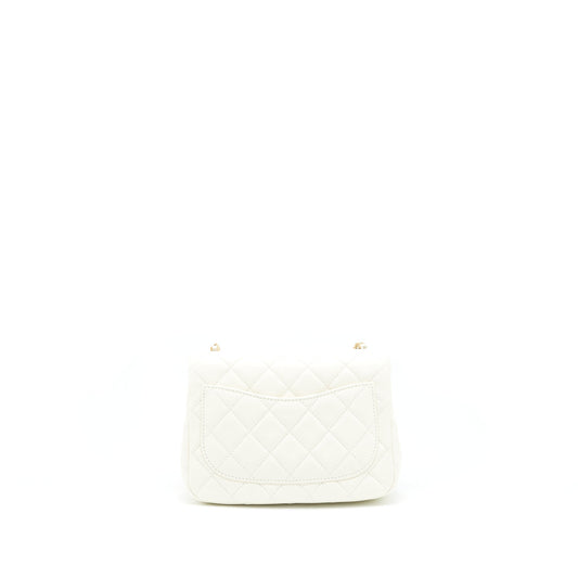 Chanel 22C Pearl Crush Mini Square Flap Bag Lambskin White GHW (Microchip)