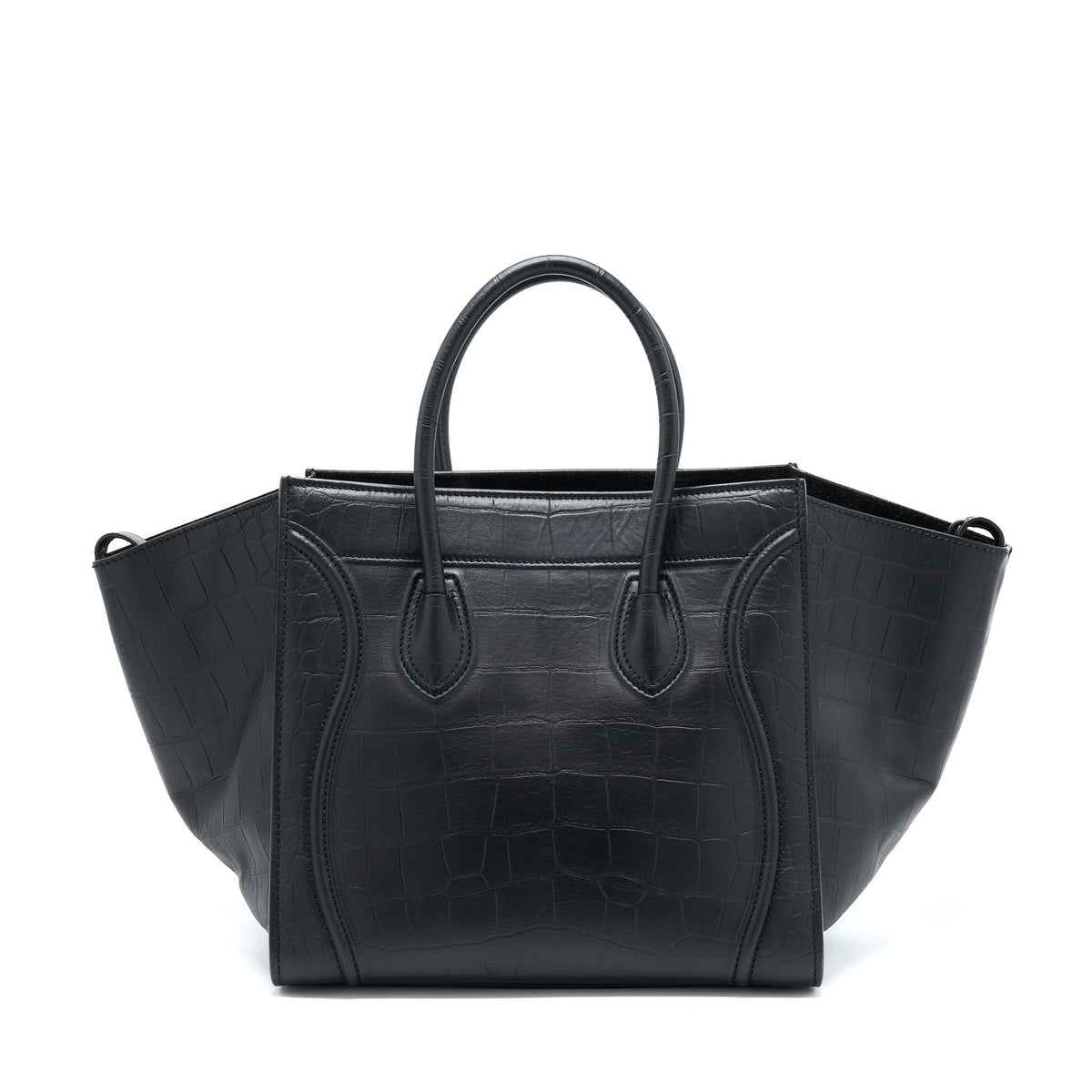 Celine Large Phantom Luggage Bag Croc-Embossed Calfskin Black