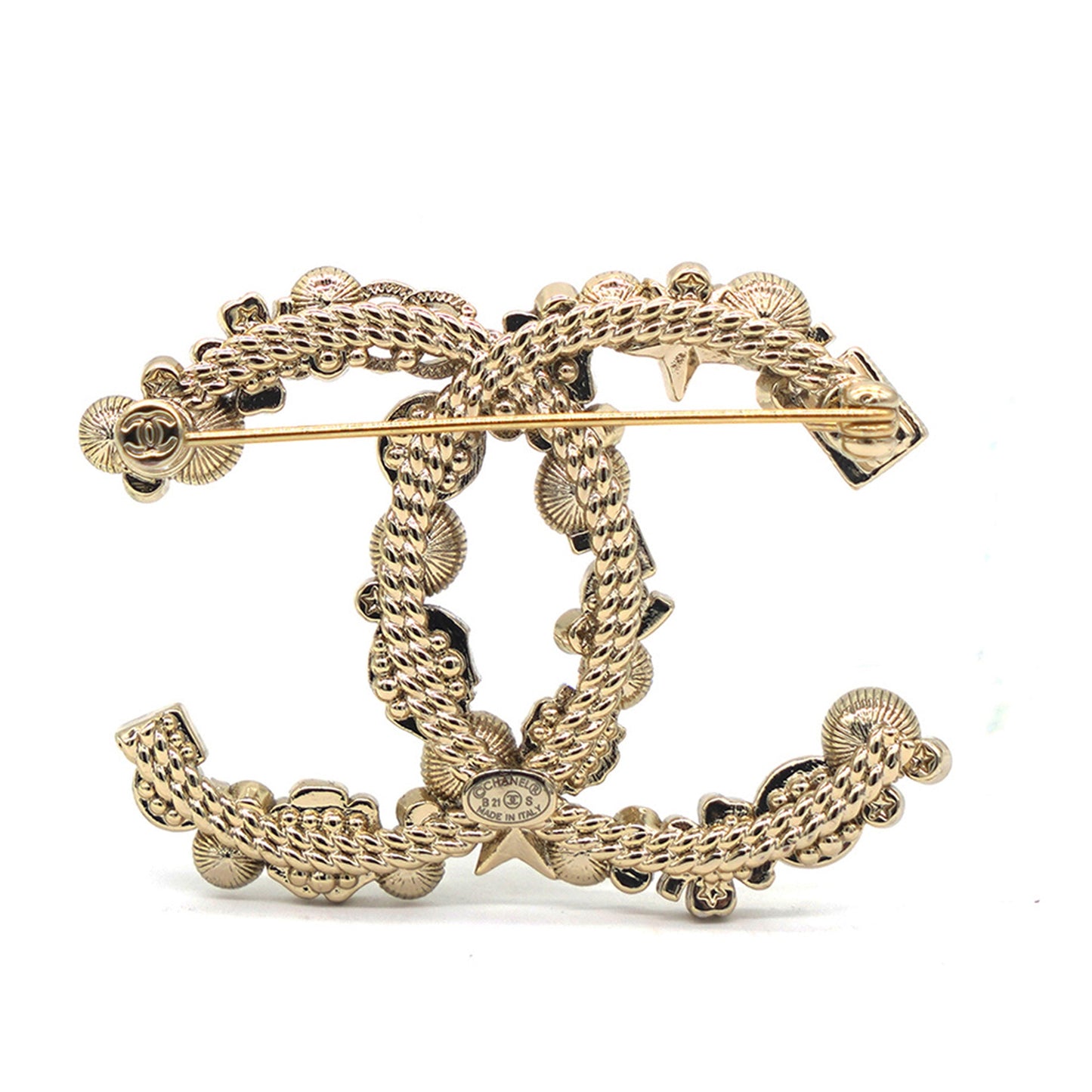 Chanel Crystal Pearl CC Charms Brooch Gold