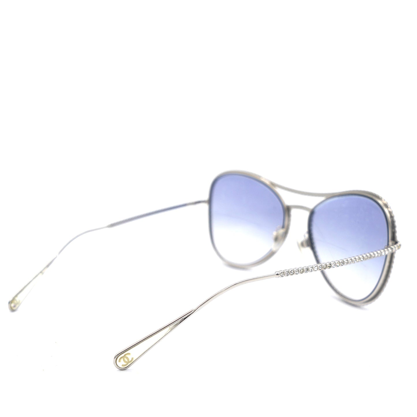 Chanel Crystal Aviator Sunglasses 71108 Silver