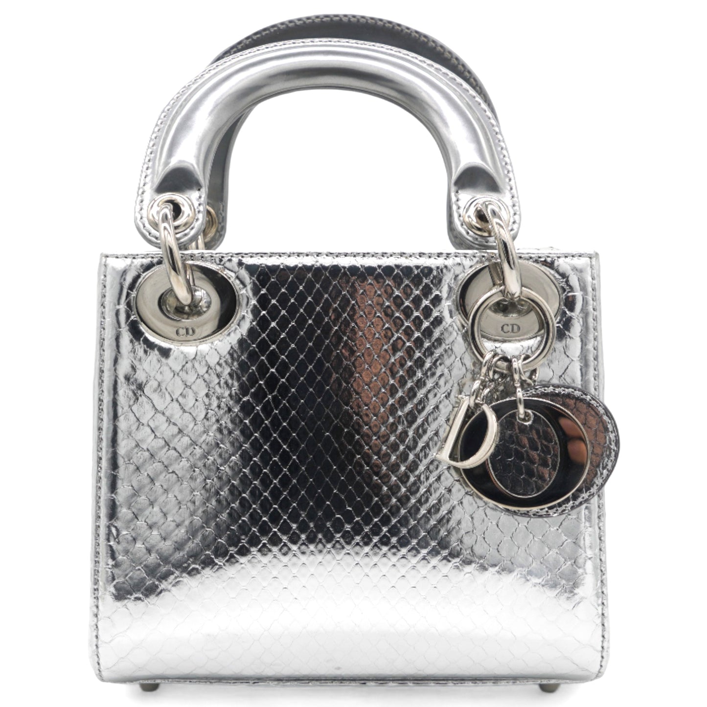Dior Metallic Snakeskin Mini Lady Dior Silver