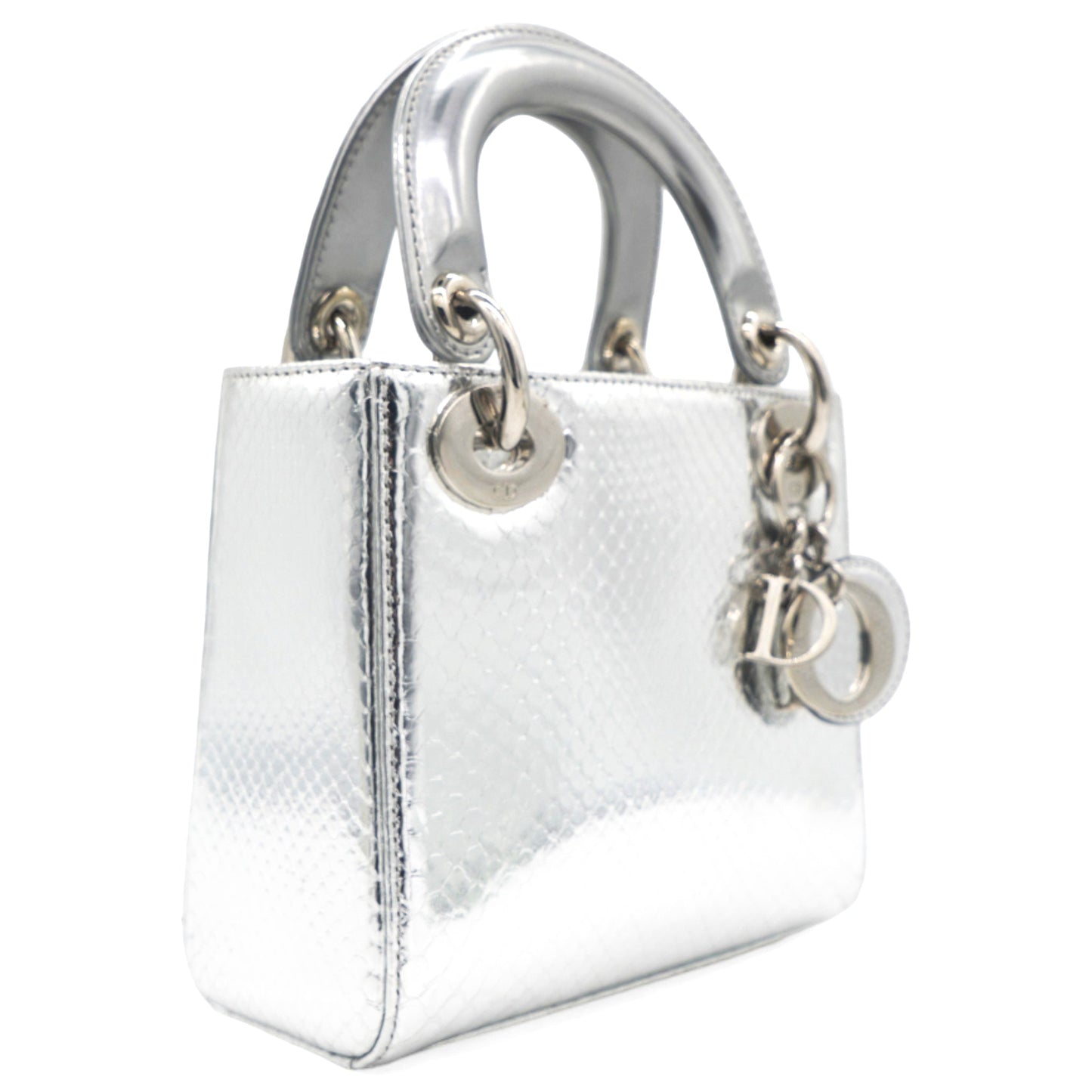 Dior Metallic Snakeskin Mini Lady Dior Silver