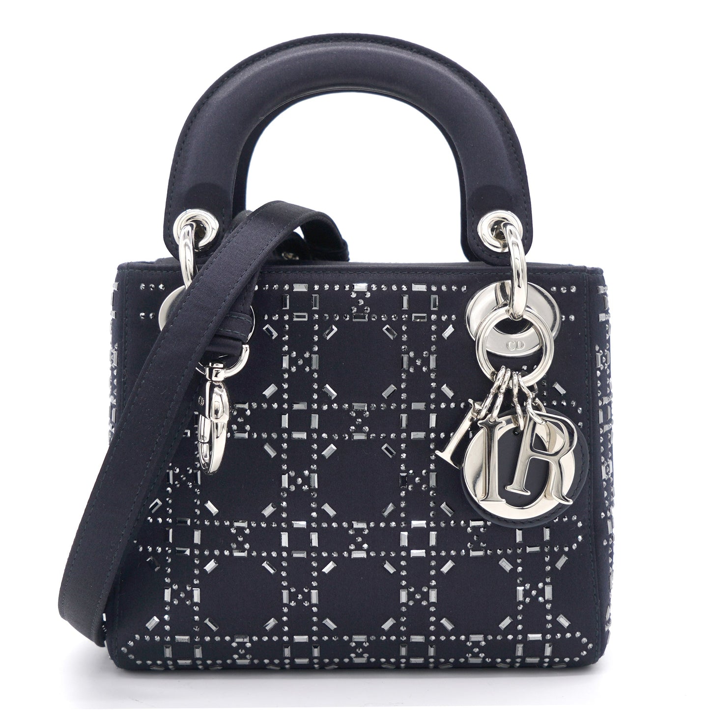 Dior Satin Crystal Cannage Mini Lady Dior Black