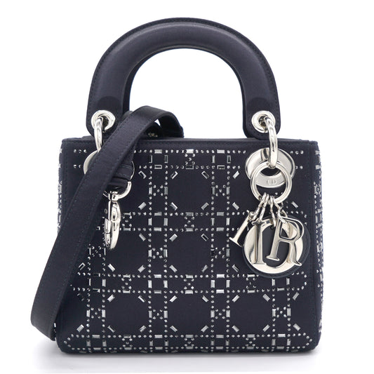 Dior Satin Crystal Cannage Mini Lady Dior Black