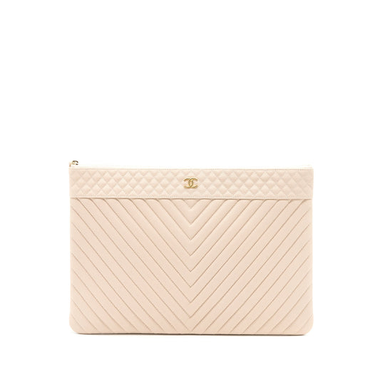 Chanel Clutch Chevron Caviar Beige GHW