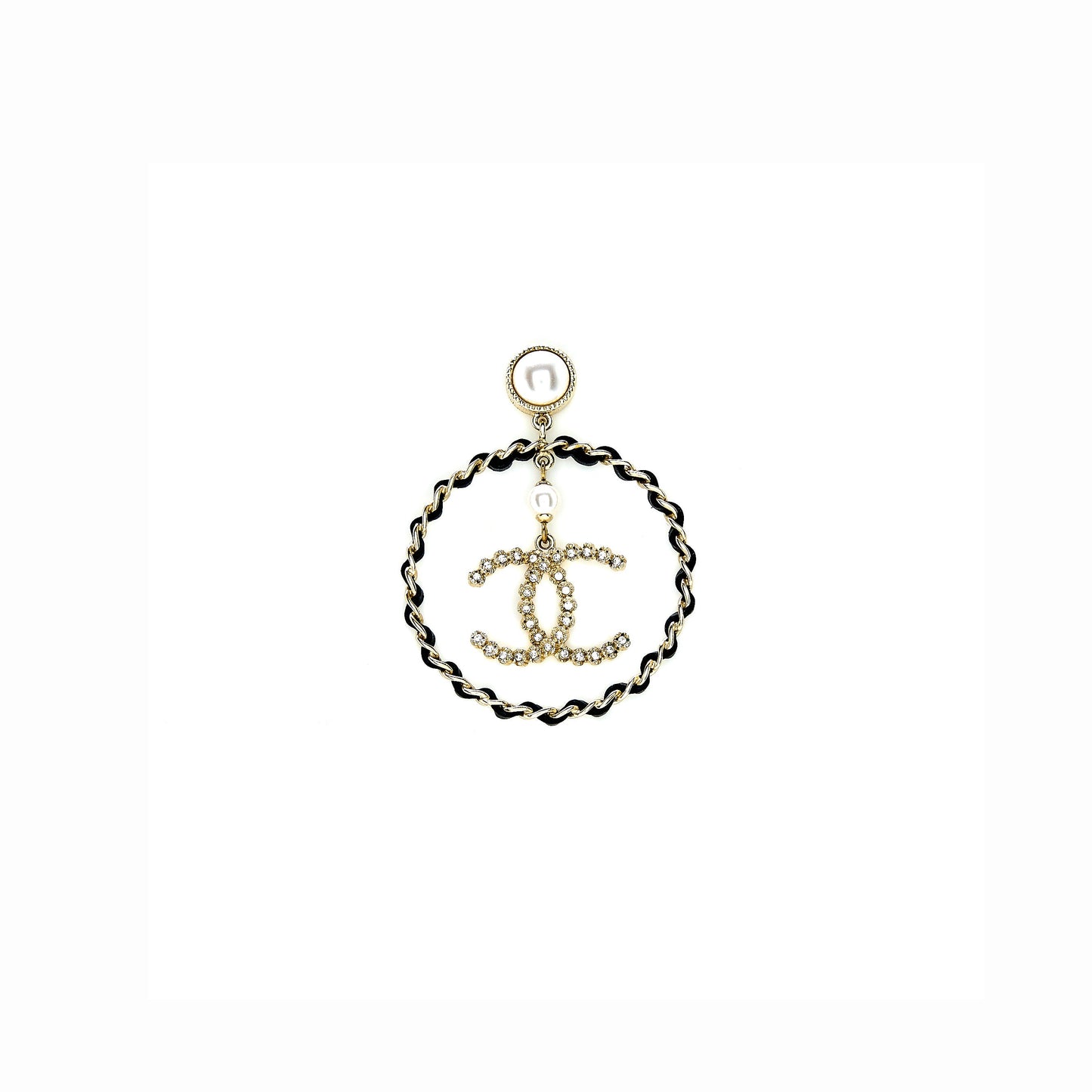 Chanel Giant Round CC Earring Black/Gold Tone