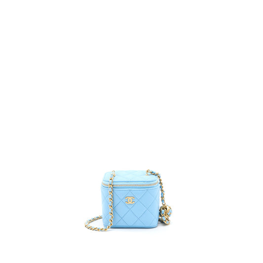 Chanel 22s Pearl Crush Mini Vanity Case Lambskin Light Blue Brushed GHW