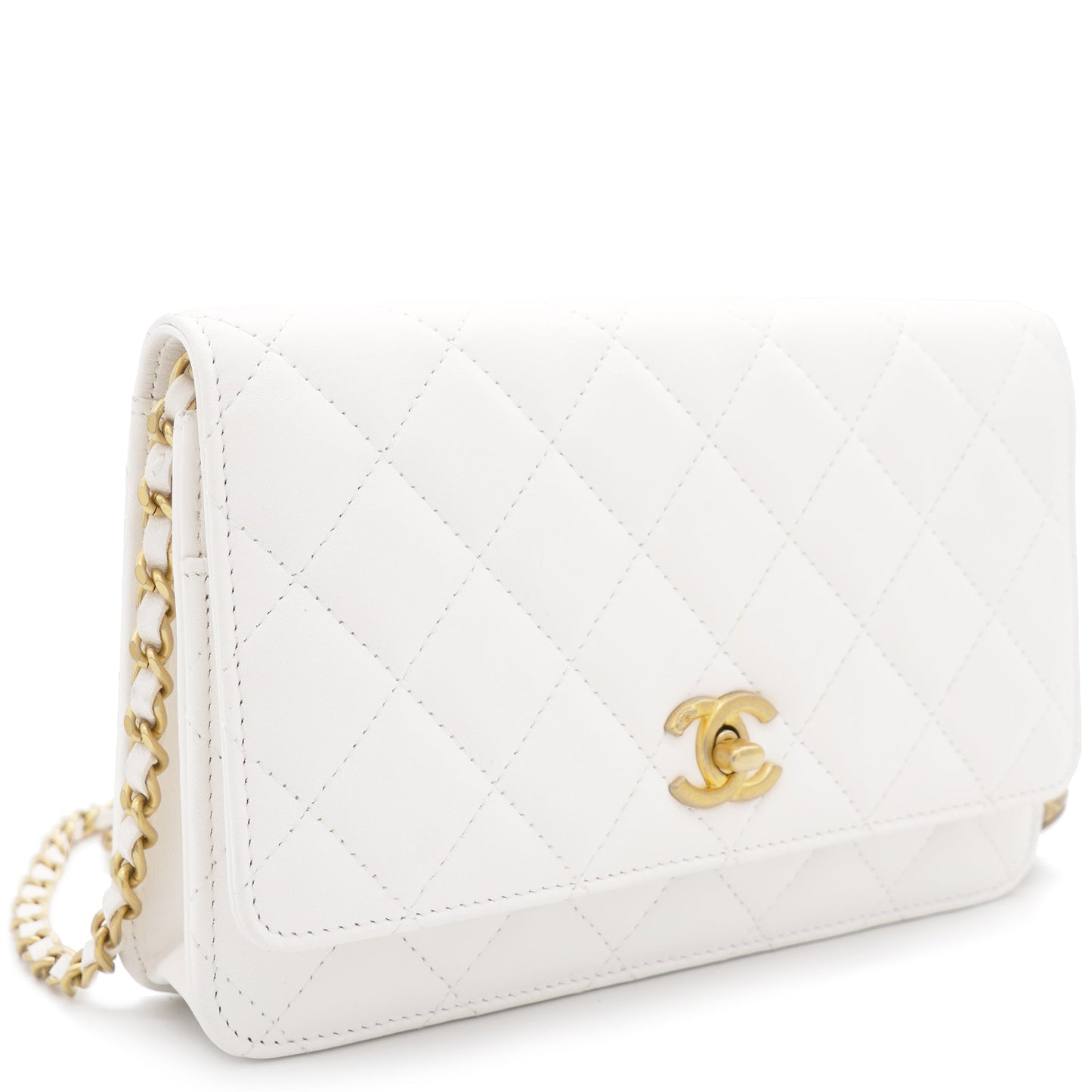 Chanel Lambskin Quilted CC Pearl Crush Wallet on Chain White