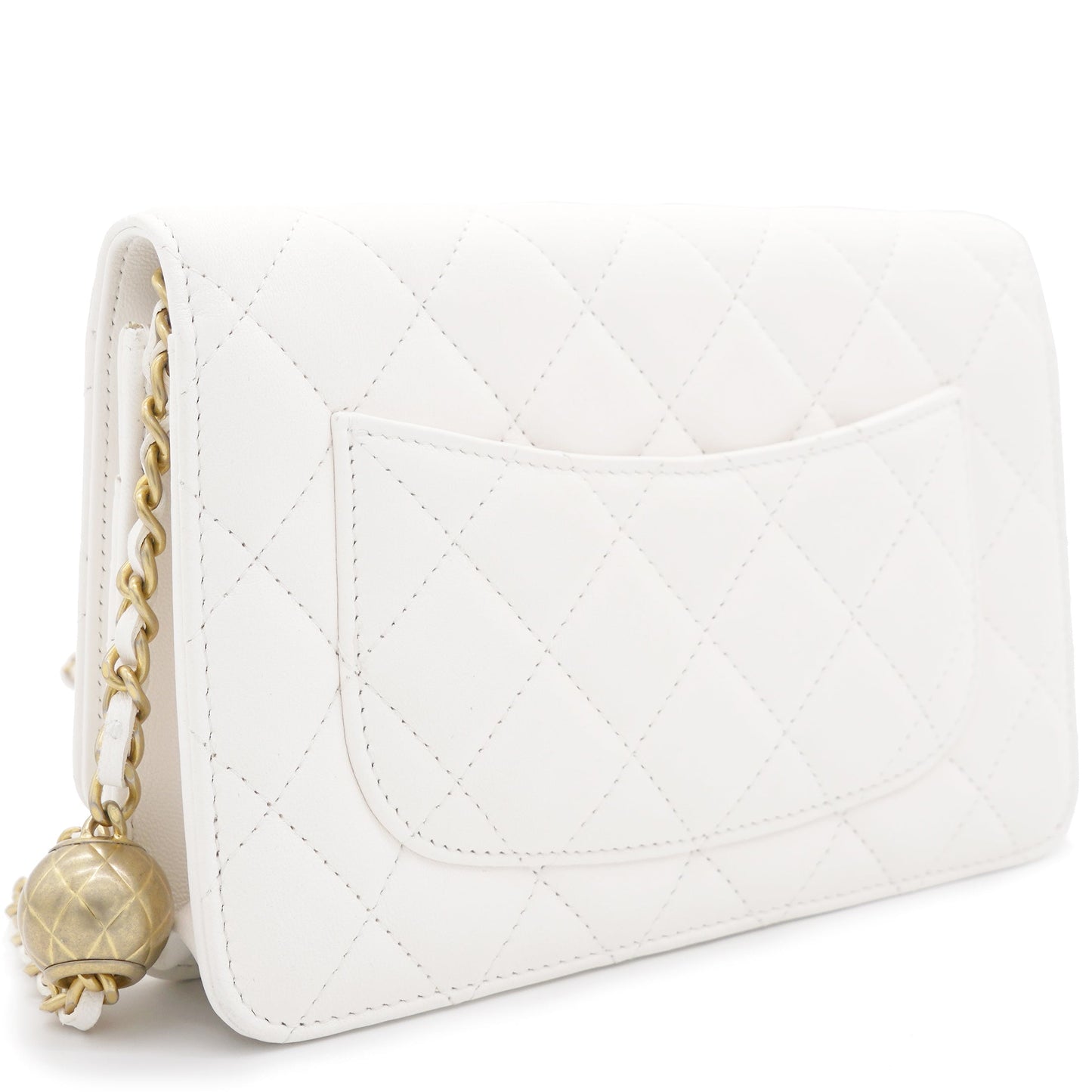 Chanel Lambskin Quilted CC Pearl Crush Wallet on Chain White